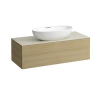LAUFEN Il Bagno Alessi cajonera, 1 agujero para grifo, encimera de piedra Calce Avorio, centro recortado, 120x50x37cm, 1 cajón, H4313150972501, Color: Roble claro