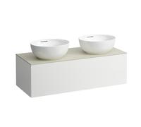 LAUFEN Il Bagno Alessi cajonera, encimera de piedra Calce Avorio, recortable derecha/izquierda, 120x50x37cm, 1 cajón, H4313140972601, Color: Blanco mate