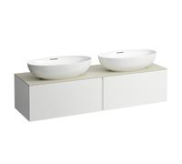 LAUFEN Il Bagno Alessi cajonera, encimera de piedra Calce Avorio, recortable derecha/izquierda, 160x50x37cm, 2 cajones, H4313540972601, Color: Blanco mate