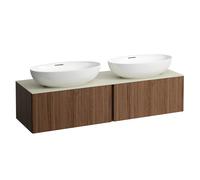 LAUFEN Il Bagno Alessi cajonera, encimera de piedra Calce Avorio, recortable derecha/izquierda, 160x50x37cm, 2 cajones, H4313540976301, Color: Noce Canaletto