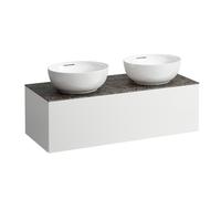 LAUFEN Il Bagno Alessi cajonera, encimera de piedra Marrone Naturale, escotadura derecha/izquierda, 120x50x37cm, 1 cajón, H4323140972601, Color: Blanco mate