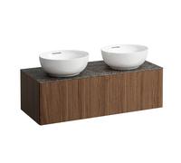 LAUFEN Il Bagno Alessi cajonera, encimera de piedra Marrone Naturale, escotadura derecha/izquierda, 120x50x37cm, 1 cajón, H4323140976301, Color: Noce Canaletto