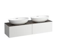 LAUFEN Il Bagno Alessi cajonera, encimera de piedra Marrone Naturale, escotadura derecha/izquierda, 160x50x37cm, 2 cajones, H4323540972601, Color: Blanco mate