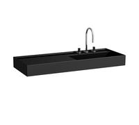 LAUFEN Kartell lavabo, bajo encimera, repisa izquierda, 2 agujeros para grifo, sin rebosadero, 1200x460mm, H8133330208151, Color: Negro brillante
