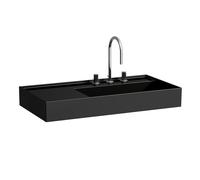 LAUFEN Kartell lavabo sobre encimera, repisa izquierda, 3 agujeros para grifo, sin rebosadero, 900x460mm, H8183390201581, Color: Negro brillante