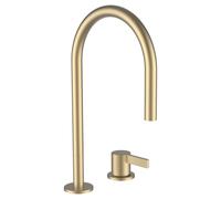 LAUFEN Kartell Mezclador de lavabo de 2 agujeros, caño giratorio, sin válvula de desagüe, proyección 166 mm, H3113320832201, Color: Oro pálido mate
