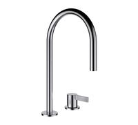 LAUFEN Kartell Mezclador de lavabo de 2 agujeros, caño giratorio, sin válvula de desagüe, proyección 166 mm, H3113320902201, Color: acero inoxidable pulido
