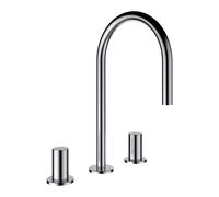 LAUFEN Kartell Mezclador de lavabo de 3 agujeros, caño giratorio, sin válvula de desagüe, proyección 166 mm, H3123330902201, Color: acero inoxidable pulido