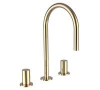 LAUFEN Kartell Mezclador de lavabo de 3 agujeros, caño giratorio, sin válvula de desagüe, proyección 166 mm, H3123330012201, Color: Oro