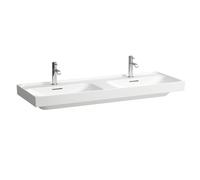 LAUFEN Meda lavabo doble, empotrable, 1300x460mm, 3 agujeros de grifo por lavabo, con rebosadero, H8141127571081, Color: Blanco Mate
