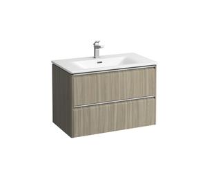 LAUFEN PALACE Set, lavabo, 1 agujero para grifo, rebosadero, incl. subestructura de lavabo de base, 2 cajones, 800x545mm, tirador de aluminio anodizado, H8607052621041, Color: Luz de olmo