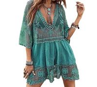 Laughhe Vestido de Bikini V-Cuello Camisa Suelto de Mujer, Muje de Encaje Crochet Pareo de Playa Cover Up Traje de Baño Cubrir Traje de Baño Ropa (Verde)