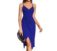 Laughido Vestido de cóctel para mujer, vestido de fiesta, vestido de noche, vestido de verano, elegante, festivo, bodycon para boda, sin mangas, tirantes delgados, azul cobalto, XXL