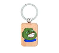 Laughing in Tears Pepe Meme Llavero de madera, placa de perro, llavero accesorio