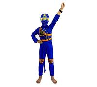 laughZuaia Disfraz de guerrero ninja para niños, Halloween, cosplay, vestido para fiestas, juego de rol para niños (130, azul)