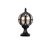 LAUMZX Luz de poste impermeable tradicional IP55, lámpara pilar for exteriores con pantalla vidrio globo redondo, linterna columna exterior for jardín, cerca, patio, cubierta, base E27(Black,H-38cm)