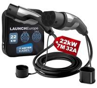 Launch Cable de Carga Tipo 2-22kW 7M 32A para Coche eléctrico, Ideal para EV/PHEV Tipo 2 a Tipo 2, 3 Fases, IP55, con Bolsa de Transporte. Compatible con vehículos T-Mode y E-Golf.