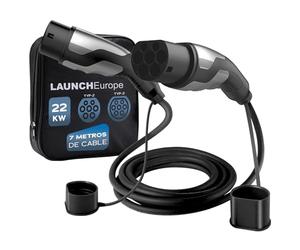 Launch Cable de Carga Tipo 2-22kW 7M 32A para Coche eléctrico, Ideal para EV/PHEV Tipo 2 a Tipo 2, 3 Fases, IP55, con Bolsa de Transporte. Compatible con vehículos T-Mode y E-Golf.