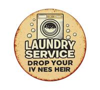 Laundry Service Drop Your Clothes Here - Letrero redondo de metal vintage para decoración de pared interior y exterior, póster de metal retro de 8 x 8 pulgadas