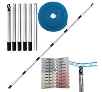 Laundry Support Pole - 32.8 Ft Rope, Twenty Clips Kit, Secure Fabric Hanger, Reliable Vertical Stabilizer Bar | Weather Resistant Equipment Piece, for Outdoor Backyard Use Laundry Drying