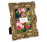 Laura Ashley 4x4 Gold Ornate Textured Hand-Crafted Resin Picture Frame with Easel & Hook for Tabletop & Wall Display, Decorative Floral Design Home Decor, Photo Gallery, Art, More (4x4, Gold)
