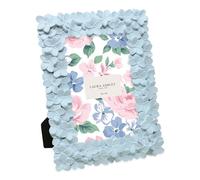 Laura Ashley 4x6 Powder Blue Flower Textured Hand-Crafted Resin Picture Frame w/Easel & Hook for Tabletop & Wall Display, Decorative Floral Design Home Décor, Photo Gallery, Art (4x6, Powder Blue)