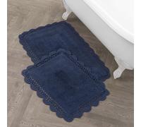 Laura Ashley Alfombrilla de baño de algodón con Ganchillo de 43 x 61 cm/53,3 x 86,3 cm Set de 2 Piezas, índigo