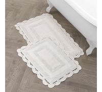 Laura Ashley Alfombrilla de baño de algodón con Ganchillo de 43 x 61 cm/53,3 x 86,3 cm Set de 2 Piezas, Marfil