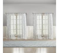 Laura Ashley Barnette - Cortinas para Ventana con Bolsillo para Barra, 96 Pulgadas de Largo, Juego de 4 Paneles, Filtro de luz Semitransparente, Color Azul