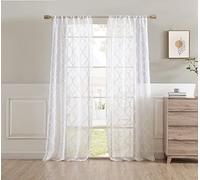 Laura Ashley Berwyn - Cortinas traslúcidas de celosía con Bolsillo para Barra, Cada Panel Mide 38 Pulgadas de Ancho x 96 Pulgadas de Largo, Color Blanco, 2 Paneles