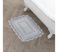 Laura Ashley Cotton XL Crochet Alfombra de baño de algodón de Ganchillo, Gris Claro, 17x24 Inch