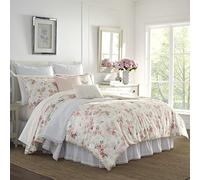 Laura Ashley Edredón ultrasuave de lujo, juego de ropa de cama premium para todas las estaciones, diseño elegante y delicado para decoración del hogar, terciopelo sintético de poliéster, rubor, tamaño