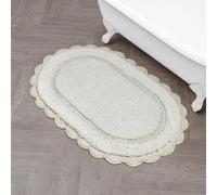 Laura Ashley Eloise - Alfombra de baño Ovalada 100% algodón con Borde de Ganchillo, Suave y Absorbente, Color Beige Arena, 21 x 34 Pulgadas