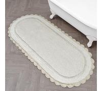 Laura Ashley Eloise - Alfombra de baño Ovalada 100% algodón con Borde de Ganchillo, Suave y Absorbente, Color Beige Arena, 61 x 152 cm