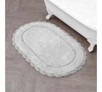 Laura Ashley Eloise - Alfombra de baño Ovalada 100% algodón con Borde de Ganchillo, Suave y Absorbente, Color Gris Glaciar, 21 x 34 Pulgadas