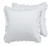 Laura Ashley - Fundas Europeas, 100% algodón Suave con Cierre de sobre y Bordes con Volantes, Funda de Almohada para Cama o sofá, Certificado Oeko-Tex, Juego de 2 (Azul Chloe, 2 Unidades)