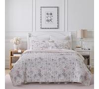 Laura Ashley Home - Colección Breezy Floral - Ropa de Cama 100% algodón, Reversible, Ligera y Transpirable, prelavada para Mayor suavidad, Queen, Rosa/Verde