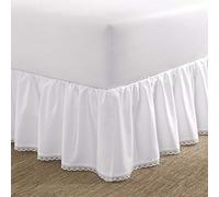 Laura Ashley Home | Falda de Cama de Lujo Hotel, fácil Ajuste, Antiarrugas y Resistente a la decoloración, diseño Elegante para decoración del hogar, algodón Satinado, Blanco,