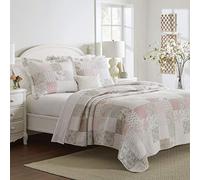 Laura Ashley Home - Juego de edredón Reversible de algodón con Fundas a Juego, decoración del hogar, Ideal para Todas Las Estaciones, 100% Celina Patchwork Rosa/Salvia, tamaño Individual