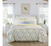 Laura Ashley Home - Juego de Funda de edredón King, Ropa de Cama Reversible de satén de algodón con Fundas a Juego, decoración del hogar para Todas Las Estaciones (Azul Prado, tamaño King)