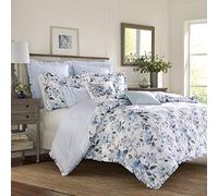 Laura Ashley Home - Juego de Funda de edredón tamaño Queen, Ropa de Cama Reversible de algodón con Fundas a Juego, decoración Ligera para el hogar para Todas Las Estaciones (Azul Chloe, Queen)