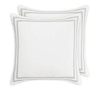 Laura Ashley Home - Juego de Fundas Euro, Fundas de algodón Suaves con Cierre de Cremallera, decoración Ligera y Elegante para el hogar (Gris Hoja de Vid con Puntada, 2 Piezas)