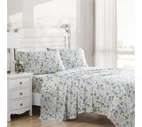 Laura Ashley Home - Juego de sαbanas Queen de satιn suave de algodσn - Decoraciσn elegante, suave y transpirable (azul prado floral, 4 piezas Que