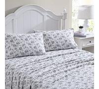 Laura Ashley Home - Sábanas Individuales, Juego de Cama de Franela de algodón, Cepillado para Mayor suavidad y Comodidad (Black Faye Toile, Twin)