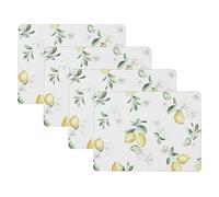 Laura Ashley - Juego de 4 sobremanteles Individuales de Corcho de 40,6 x 30,5 cm para mesas de Cocina y Comedor, Resistentes al Calor, duraderos, fáciles de Limpiar, limón Floral