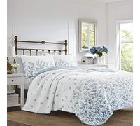 Laura Ashley Juego de edredón, 100% algodón, Azul, tamaño King