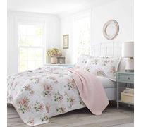 Laura Ashley - Juego de edredón Queen, Ropa de Cama Reversible de algodón con Fundas a Juego, decoración del hogar, Ideal para Cualquier estación (Rosa madreselva, Queen)