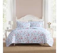 Laura Ashley Juego de edredón, Ropa de Cama de algodón súper Suave con Funda a Juego, Cierre de sobre, diseño Estampado Floral, Azul Feliz, tamaño Individual