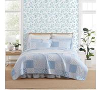 Laura Ashley - Juego de edredón, Ropa de Cama Transpirable Fundas a Juego, decoración del hogar lujosamente Suave (Colleens Coastal Patchwork Azul, Queen)