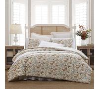 Laura Ashley - Juego de edredón tamaño King, Ropa de Cama Reversible de algodón con Fundas a Juego, decoración Floral para el hogar con Reverso a Cuadros (Beige Floral zarza, King)